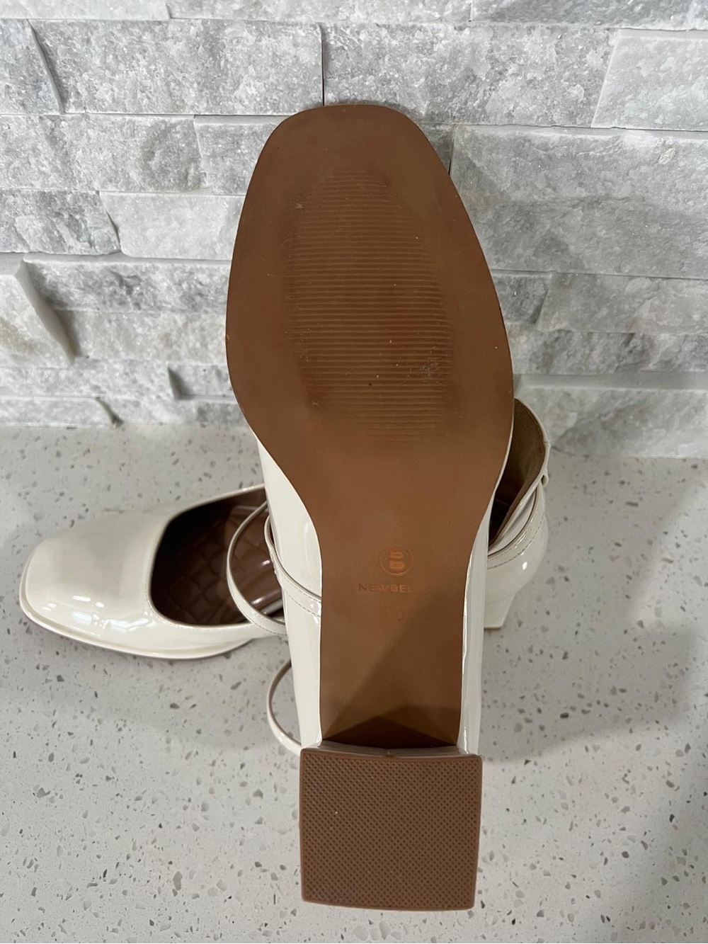 Patent Mary Jane Block Heel Pumps in Cream - Picture 6 of 6